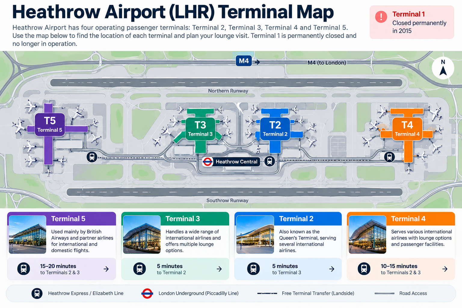 Heathrow Airport Terminal Map: Terminals 2, 3, 4 and 5