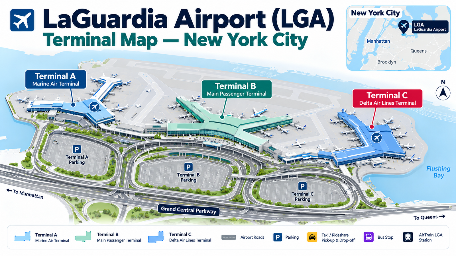 LaGuardia Airport Terminals maps Overview