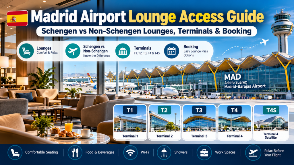 Madrid Airport Lounge Access Guide: Schengen vs Non-Schengen Lounges, Terminals & Booking